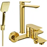 Mexen Alfa R62 Ensemble de mitigeurs de lavabo et de baignoire avec accessoires, or (745713R62-50)