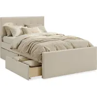 Homestyle4u Cadre de Lit Rembourré Lit Double 120x200 Beige Sommier à Lattes Tête de Lit Tissue 2 Tiroirs