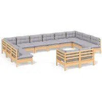 vidaXL Salon de jardin 12 pcs avec coussins gris Bois de pin massif