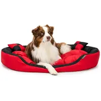 Lionto Lit pour chien, panier élégant 4 en 1, hydrofuge, résistant aux éraflures & facile d'entretien, 110x80 cm, rouge/noir