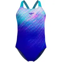 Speedo Print Powerback Swimsuit Bleu 13-14 Years Fille
