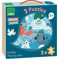 Vilac Coffret puzzles Animaux du monde - - 8530 - Moins de 100 pièces - Mixte - Bleu