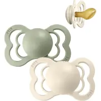 BIBS Lot de 2 sucettes anatomiques Couture en latex, +0 mois, sauge ivoire, bavoirs