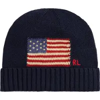 Ralph Lauren unisex. 323980672001 Bonnet en coton peigné avec drapeau marine (L/XL), Casuel