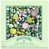 Djeco Perles à enfiler en bois « Feuilles et fleurs »,