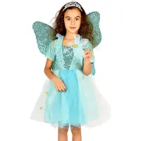 Den Goda Fen Déguisement - Robe de Fée av. Ailes/Baguette Magiqu - - 8-9 ans (128-134) - Costumes
