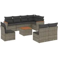 vidaXL Ensemble de salon de jardin 9 pièces avec coussins Gris Poly rotin