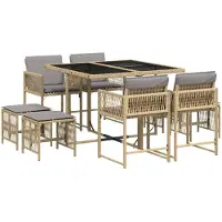 vidaXL Salon de jardin 9 pièces avec coussins Mélange beige Poly rotin