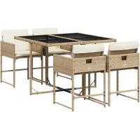 vidaXL Salon de jardin 5 pièces avec coussins Beige Poly Rattan