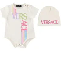 Versace Boîte Cadeau - Bonnet/Body m/c - Blanc/Rose av. Logo - - 12-18 mois - Body M/C