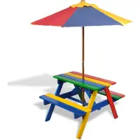 The Living Store Table de pique-nique pour enfants avec bancs Parasol Bois multicolore