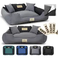 AIO Factory Panier pour chien, parc à jeux, KINGDOG MM43, 100 x 75 cm, personnalisable, déhoussable, antidérapant, gris foncé