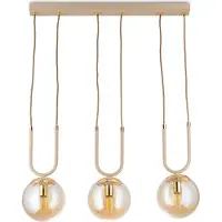 HowHomely | Suspension - Mora - 60 Cm - Beige Avec Accents Dorés - Design Moderne - 3-Flammes