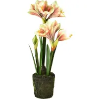Viana 45cm Amaryllis fleur artificielle avec des fleurs roses-jaunes dans une balle de mousse - Décoration facile à entretenir pour la maison et le bureau