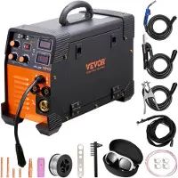 Vevor Poste à Souder MIG-200 Poste à Souder MIG MMA TIG 200 A Poste de Soudage Portable Soudeuse Inverseur à Fil Fourré Machine à Souder 3 en 1 Équipement pour Soudage Acier au Carbone Fer Acier Inox