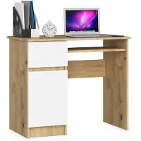 Akord Bureau PIKSEL Artisan Blanc Chêne 90 cm avec Tiroir Roulant pour Clavier