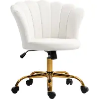 HOMCOM Chaise bureau en velours, chaise coiffeuse avec dossier en pétale, hauteur réglable, fonction bascule, assise rembourrée et pivotante, fauteuil coquillage pour bureau, salon, chambre, blanc