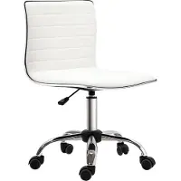 HOMCOM Chaise de bureau sans accoudoirs, fauteuil de bureau ergonomique, hauteur réglable, assise et dossier rembourrés et pivotant 360°, chaise d'ordinateur en similicuir pour bureau, chambre, blanc