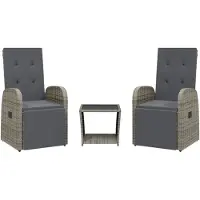 vidaXL Ensemble de jardin 3 pièces avec coussins Gris Poly rotin
