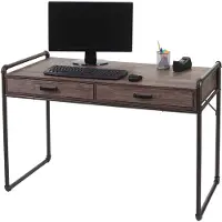 Mendler Bureau HWC-F58, table pour ordinateur, design industriel 75x120x60cm structure 3D aspect chêne sauvage marron