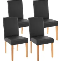 Mendler Lot de 4 chaises de séjour Littau simili-cuir, noir mat, pieds clairs