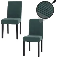 Mendler Lot de 2 chaises de salle à manger Littau, chaise de cuisine à dossier haut, tissu/textile Velours bois vert, pieds foncés