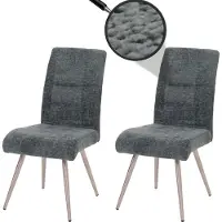 Mendler Ensemble de deux chaises de salle à manger HWC-G55, chaise de cuisine avec dossier, en acier inoxydable brossé, revêtue de tissu chenille, couleur bleu-vert