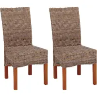 Generique Lot de 2 chaises M44 salle à manger, rotin kubu/bois, 47x52x97cm sans coussins