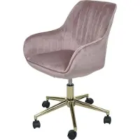 Mendler Chaise de bureau HWC-J62, chaise pivotante chaise de bureau chaise inclinable, velours avec accoudoirs pied doré rose