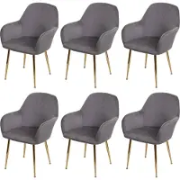 Mendler Lot de 6 chaises de salle à manger HWC-F18, chaise de cuisine, design rétro velours gris, pieds dorés