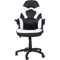 Mendler Chaise de bureau HWC-K13, chaise pivotante Gaming, accoudoirs réglables, similicuir noir-blanc