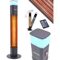 Arebos Chauffage radiant sur pied 1500W noir avec 16 couleurs LED & télécommande