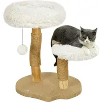 PawHut Arbre à chat , 61,5 cm de haut, avec balle, coussins et poteau à griffer