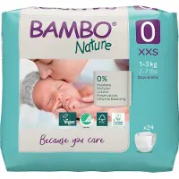 Bambo Baby diapers, open diapers, eco-labeled, Nature, 0, 1-3 kg Monthly box (Taille 0, Pack mensuel, 144 pcs)