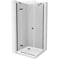 Mexen Roma cabine de douche avec porte battante 100 x 100 cm, Transparent, Noir + receveur de douche Flat, Blanc - 854-100-100-70-00-4010