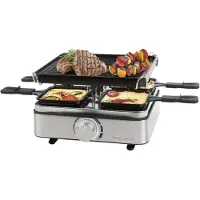ProfiCook Raclette 4 personnes | incl. 4 poêlons et 4 spatules en bois | Plaque en fonte réversible | Raclette 4 poêlons | 800W | PC RG 1301