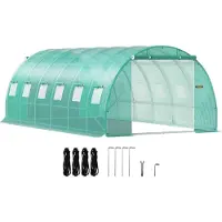 Vevor Serre Tunnel Jardin 6,1x3x2,1 m Tente Abri Plantes Cadre en Acier Galvanisé Couverture Étanche PE 3 Poutres Supérieures 4 Poteaux Diagonaux 2 Portes 12 Fenêtres pour Cultiver Légumes Fleurs Vert