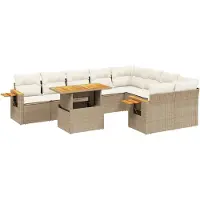 vidaXL Ensemble de salon de jardin 10 pièces avec coussins Beige Poly Rattan
