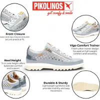 Pikolinos pour femme. W3W-6841C1 Baskets en cuir bleu Vigo (37), 3 à 5 cm, Lacets, Fermeture éclair, Casuel