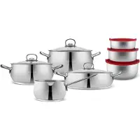 Karaca 13-teiliges Kochgeschirr-Set mit Vorratsbehälter, Poêle + casserole, Gris, Argent