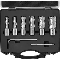 Vevor Assortiment de Fraises à Carotter 6PCs Fraise Annulaire Attaches Weldon Diamètre 13-27 mm Profondeur de Perçage 25 mm en Acier Rapide HSS Accessoires pour Perceuse Magnétique Perçage Métaux