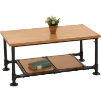Mendler Table basse -N27, table de salon table basse table d'appoint, Industrial bois massif métal 48x100x50cm ~ naturel