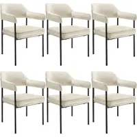 TecTake Fauteuil DOÉ rembourré avec pieds en acier - Aspect velours blanc cassé, Lot de 6