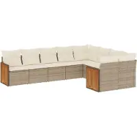vidaXL Ensemble de salon de jardin 9 pièces avec coussins beige Poly rotin