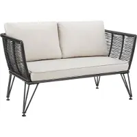 TecTake Banc de salon en osier - Banc de jardin compact avec coussins épais - Idéal pour balcon, jardin ou terrasse - Banc de salon extérieur élégant et confortable - Design en corde