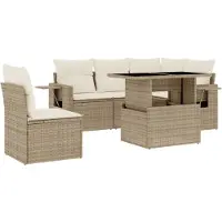 vidaXL Ensemble de salon de jardin 6 pièces avec coussins Beige Poly Rattan