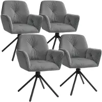 TecTake Chaise pivotante LENIA rembourrée - Aspect velours anthracite/noir, Lot de 4