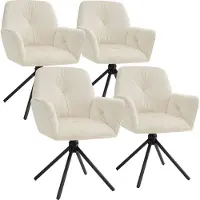 TecTake Chaise pivotante LENIA rembourrée - Velours crème/noir, Lot de 4