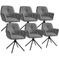 TecTake Chaise pivotante LENIA rembourrée - Aspect velours anthracite/noir, Lot de 6
