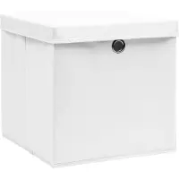vidaXL Boîtes de rangement avec couvercles 10 pcs. Blanc 32x32x32 cm Tissu